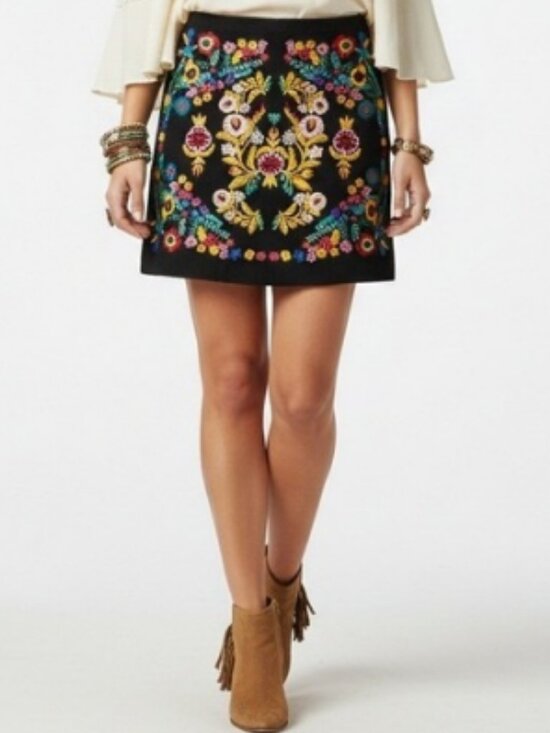 Umgee Dresses & Skirts - NWT Umgee Floral Embroidered Boho Mini Skirt Black Size Large